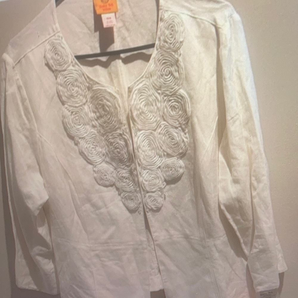Ruby Rd. White Linen Blend Top size XL NWT